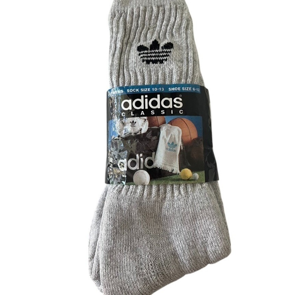 Adidas Trefoil‎ Vintage 80s 90s Gray Knit Crew Socks Mens Size 10-13 Made In USA